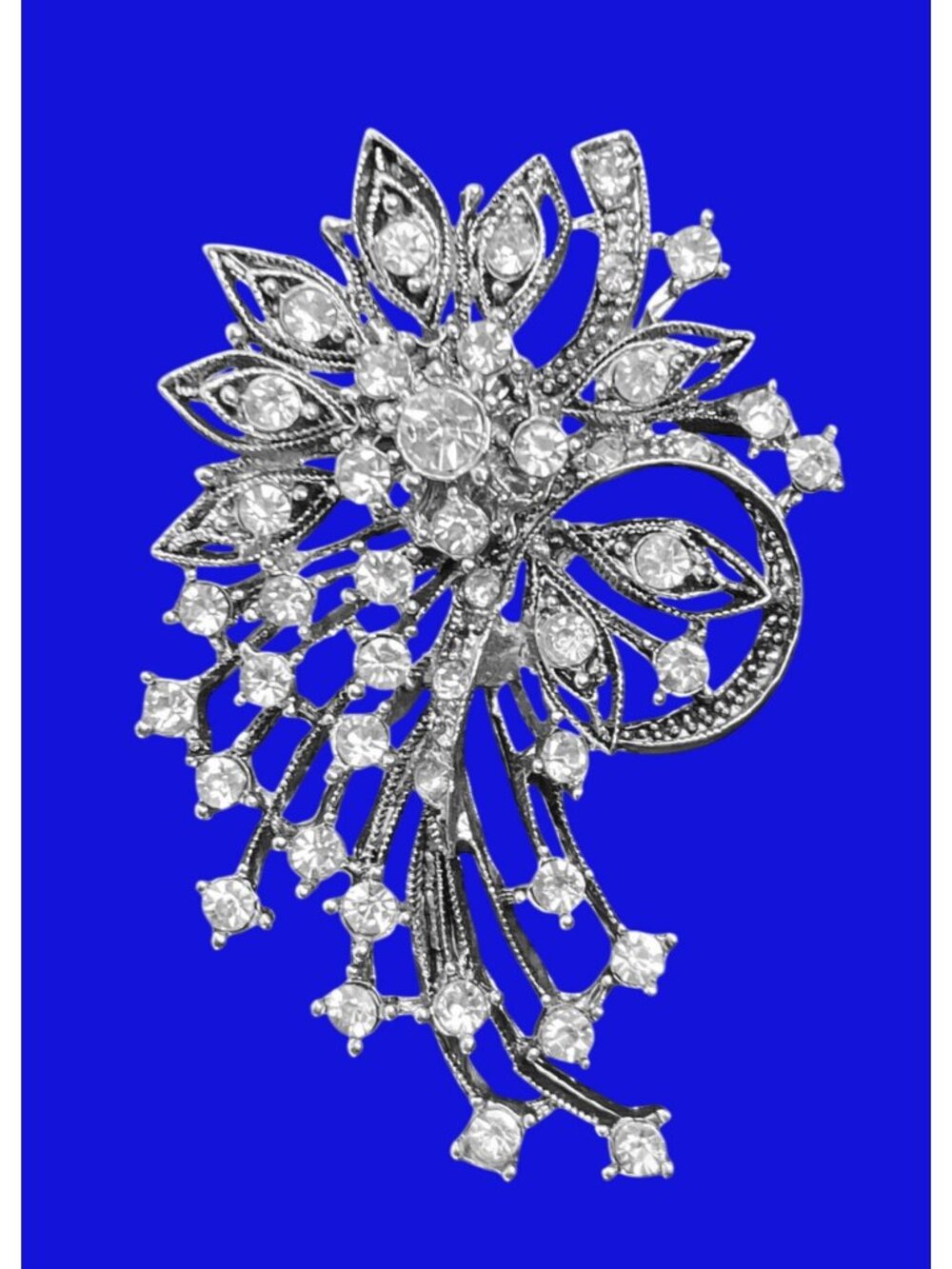 Vintage Floral Rhinestone Pendant Silver Tone Elegant Sparkling Jewelry
